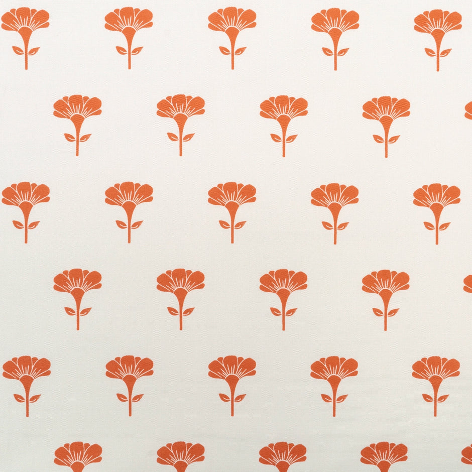 Orange Marigold lino block printed fabric designed by Lizzie Mabley