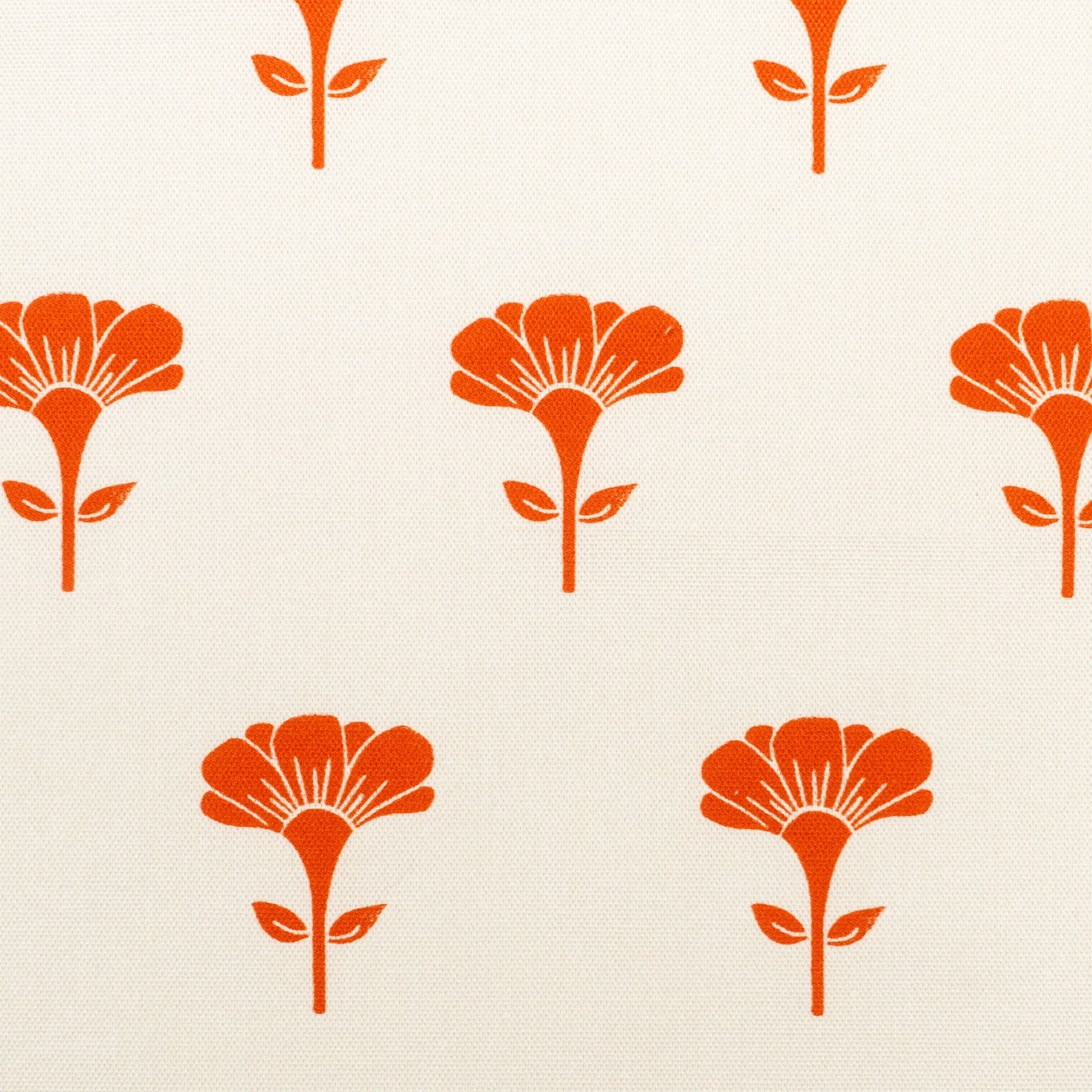 Orange Marigold lino block printed fabric designed by Lizzie Mabley