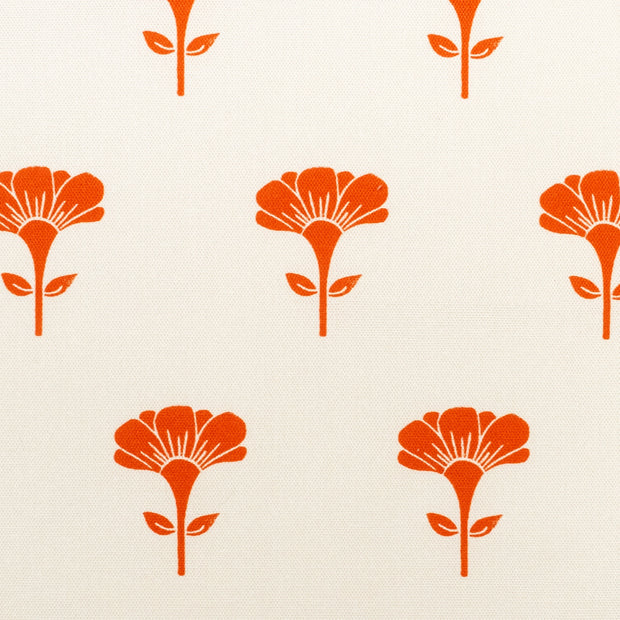 Orange Marigold lino block printed fabric designed by Lizzie Mabley