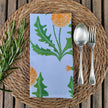 Dandelion lino block printed fabric napkin designed by Lizzie Mabley
