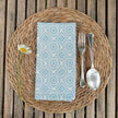 Powder Blue Rebecca lino block printed fabric napkin designed by Lizzie Mabley