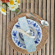 Powder Blue Rebecca lino block printed fabric napkin designed by Lizzie Mabley