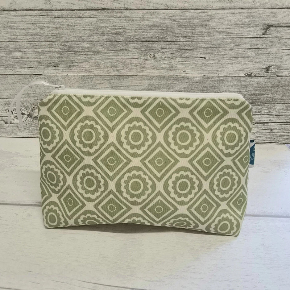 Cosmetic Bags in Pea Green Rebecca Fabric by Lizzie Mabley