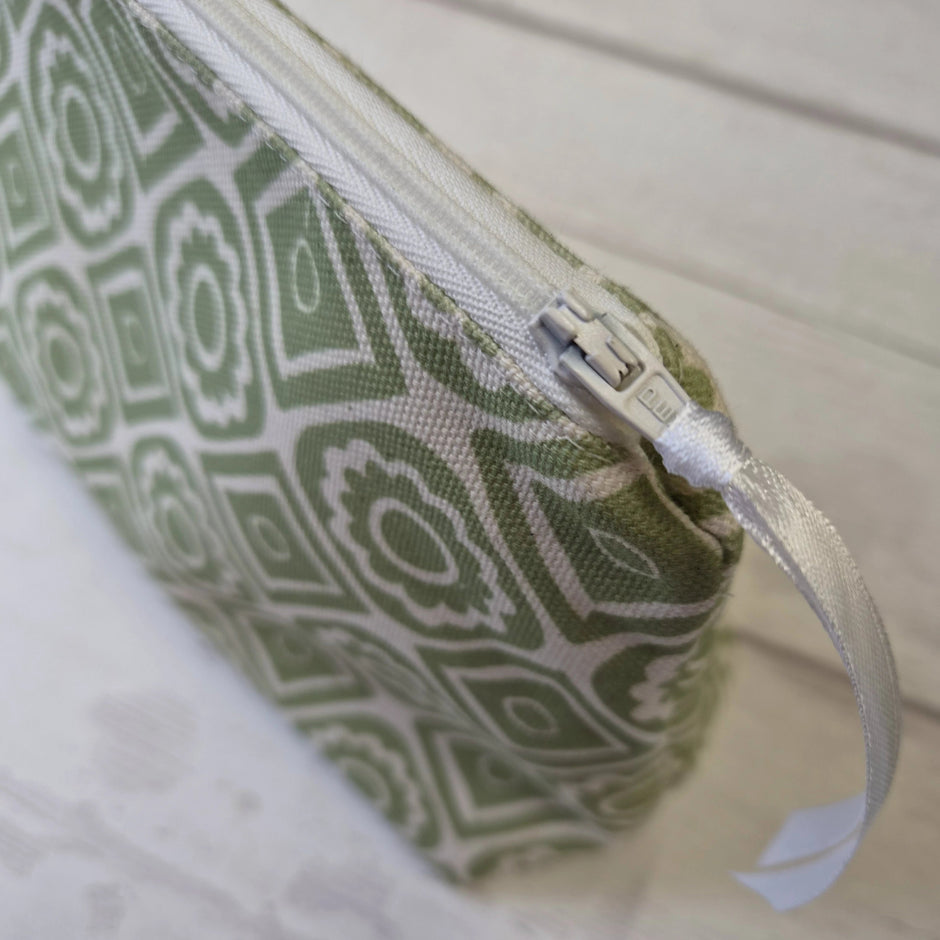 Cosmetic Bags in Pea Green Rebecca Fabric by Lizzie Mabley