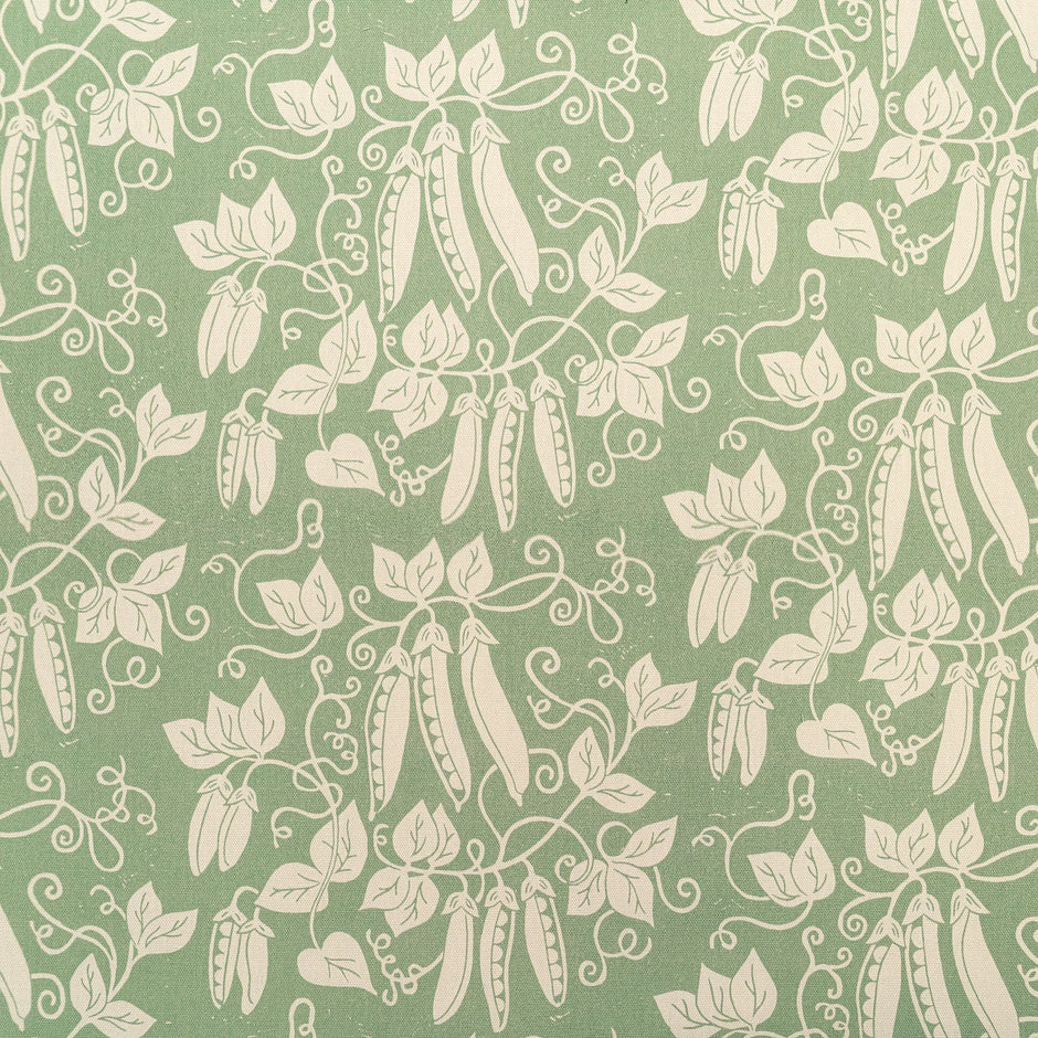 Green Peas lino block printed fabric designed by Lizzie Mabley
