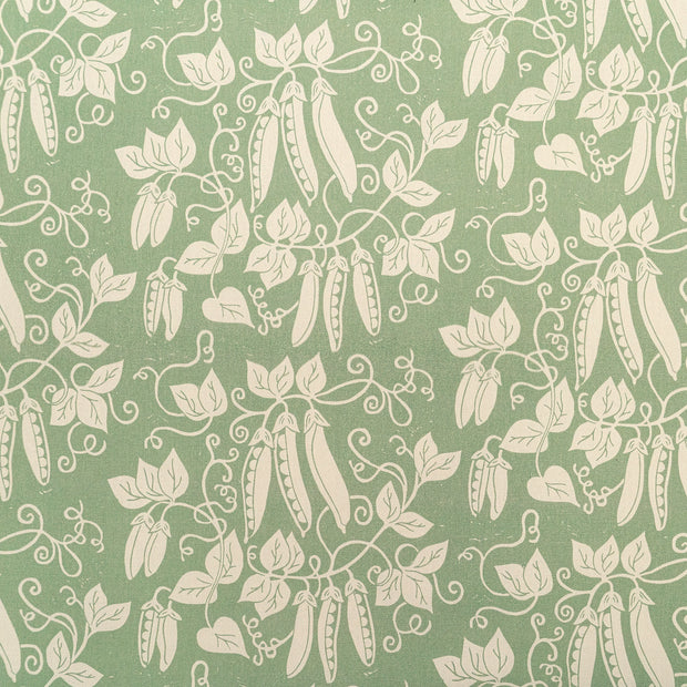 Green Peas lino block printed fabric designed by Lizzie Mabley