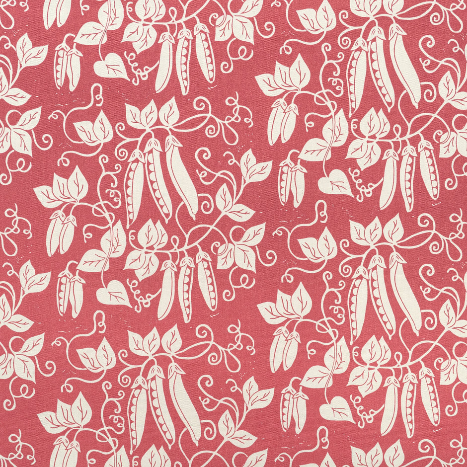 Raspberry Red Peas lino block printed fabric designed by Lizzie Mabley