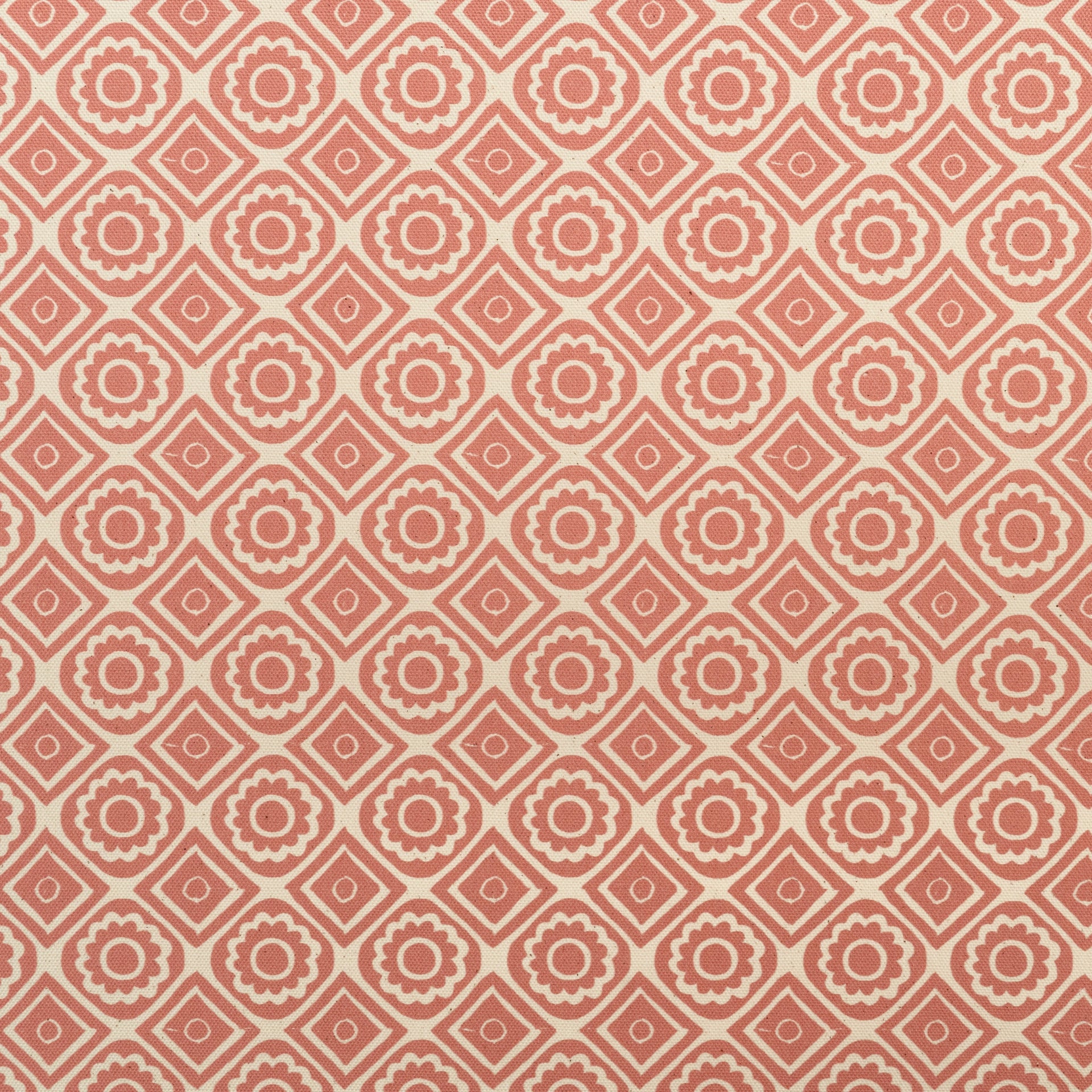 Candy Pink Rebecca lino block printed fabric designed by Lizzie Mabley