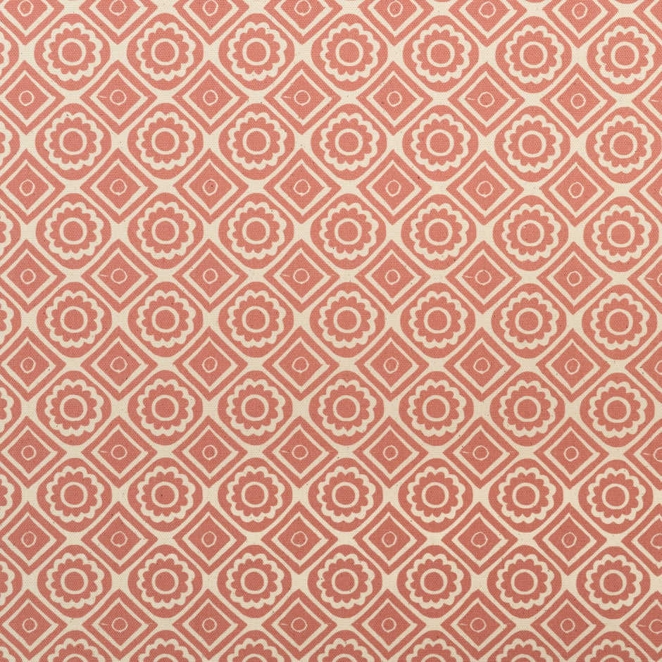Candy Pink Rebecca lino block printed fabric designed by Lizzie Mabley