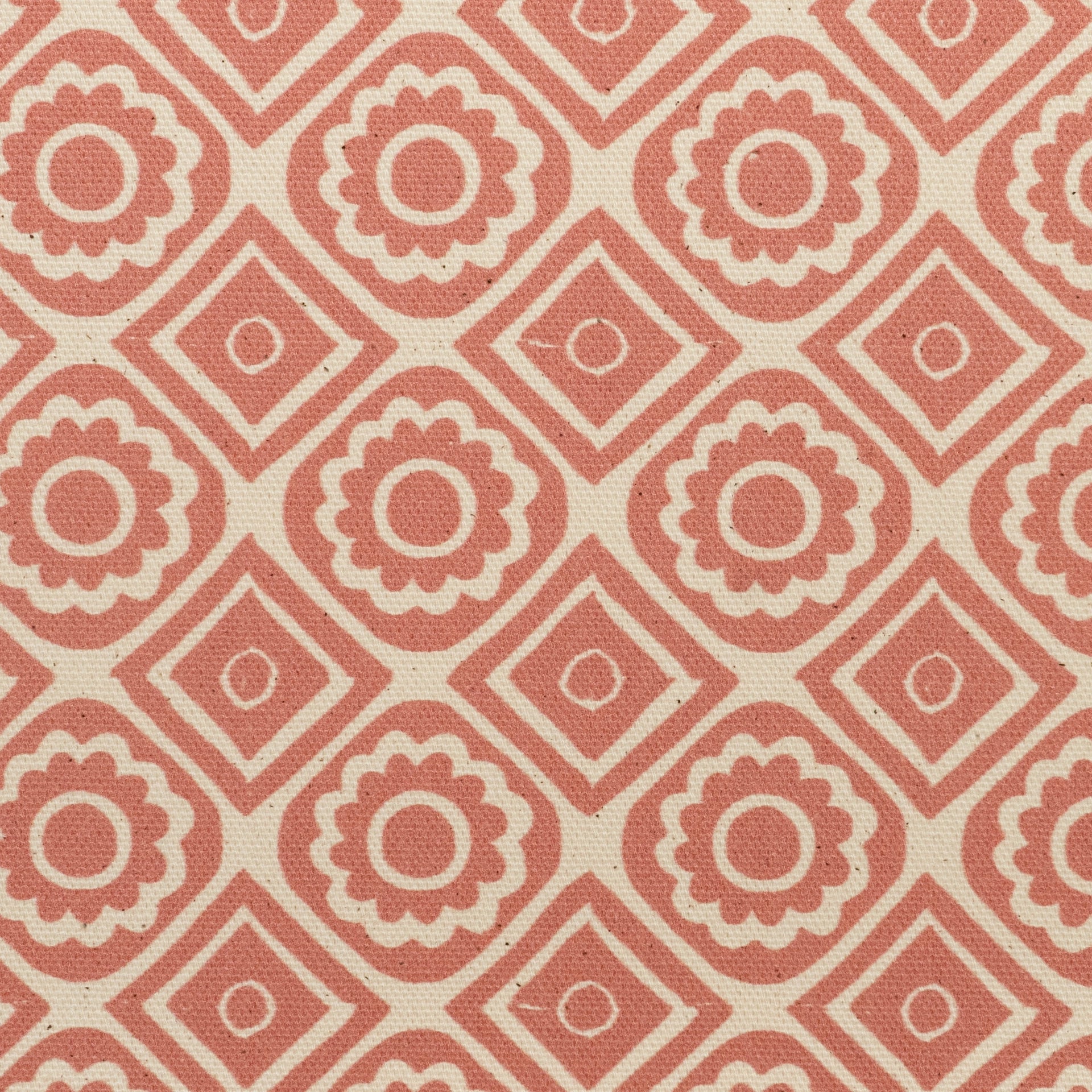 Candy Pink Rebecca lino block printed fabric designed by Lizzie Mabley
