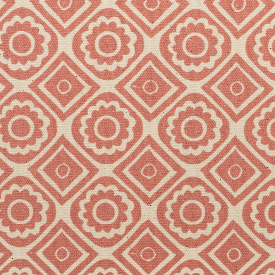 Candy Pink Rebecca lino block printed fabric designed by Lizzie Mabley