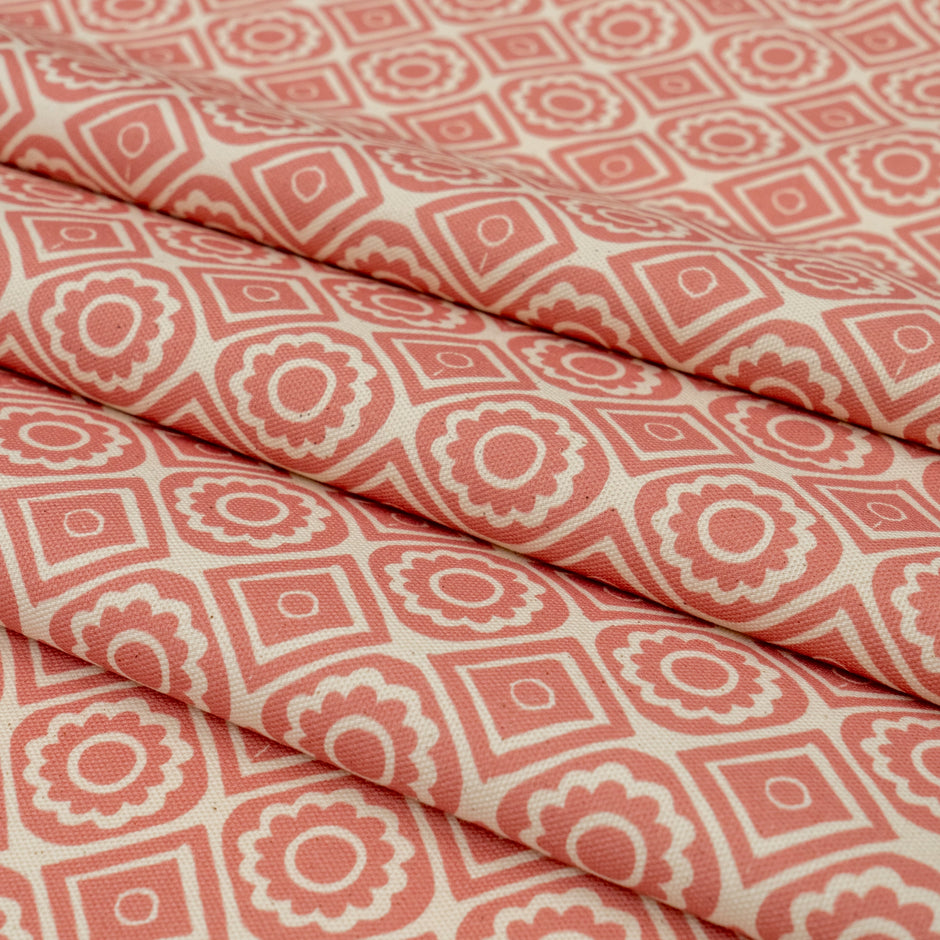 Candy Pink Rebecca lino block printed fabric designed by Lizzie Mabley