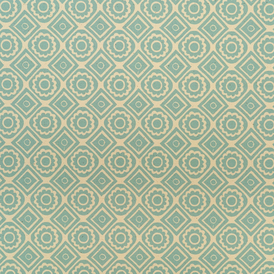 Powder Blue Rebecca lino block printed fabric designed by Lizzie Mabley