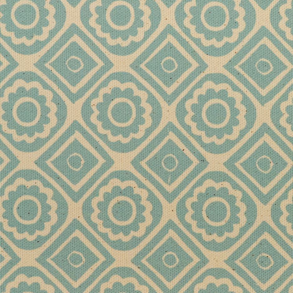 Powder Blue Rebecca lino block printed fabric designed by Lizzie Mabley
