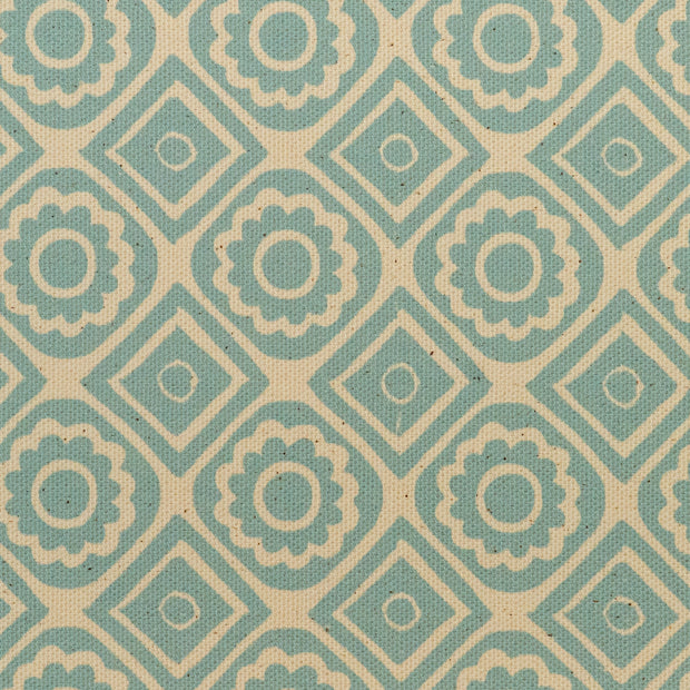 Powder Blue Rebecca lino block printed fabric designed by Lizzie Mabley