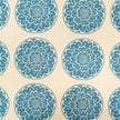 Blue Rosette lino block printed fabric designed by Lizzie Mabley