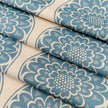 Blue Rosette lino block printed fabric designed by Lizzie Mabley
