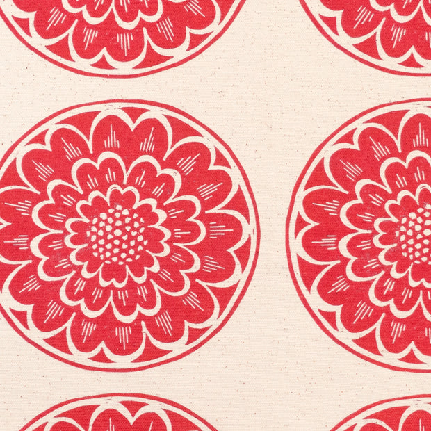 Red Rosette lino block printed fabric designed by Lizzie Mabley
