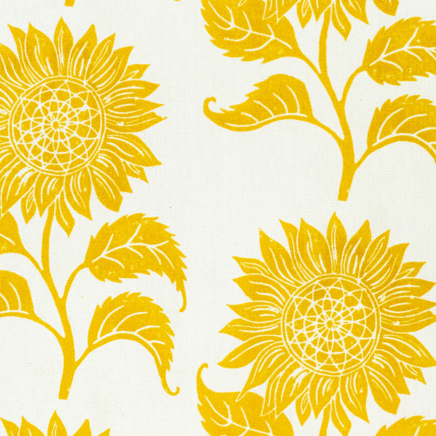 Sunflower lino block printed fabric designed by Lizzie Mabley