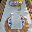 Powder Blue Rebecca lino block printed fabric table runner designed by Lizzie Mabley
