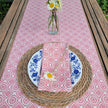 Candy Pink Rebecca lino block printed fabric table runner designed by Lizzie Mabley