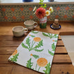 Dandelion lino block printed fabric tea towel designed by Lizzie Mabley