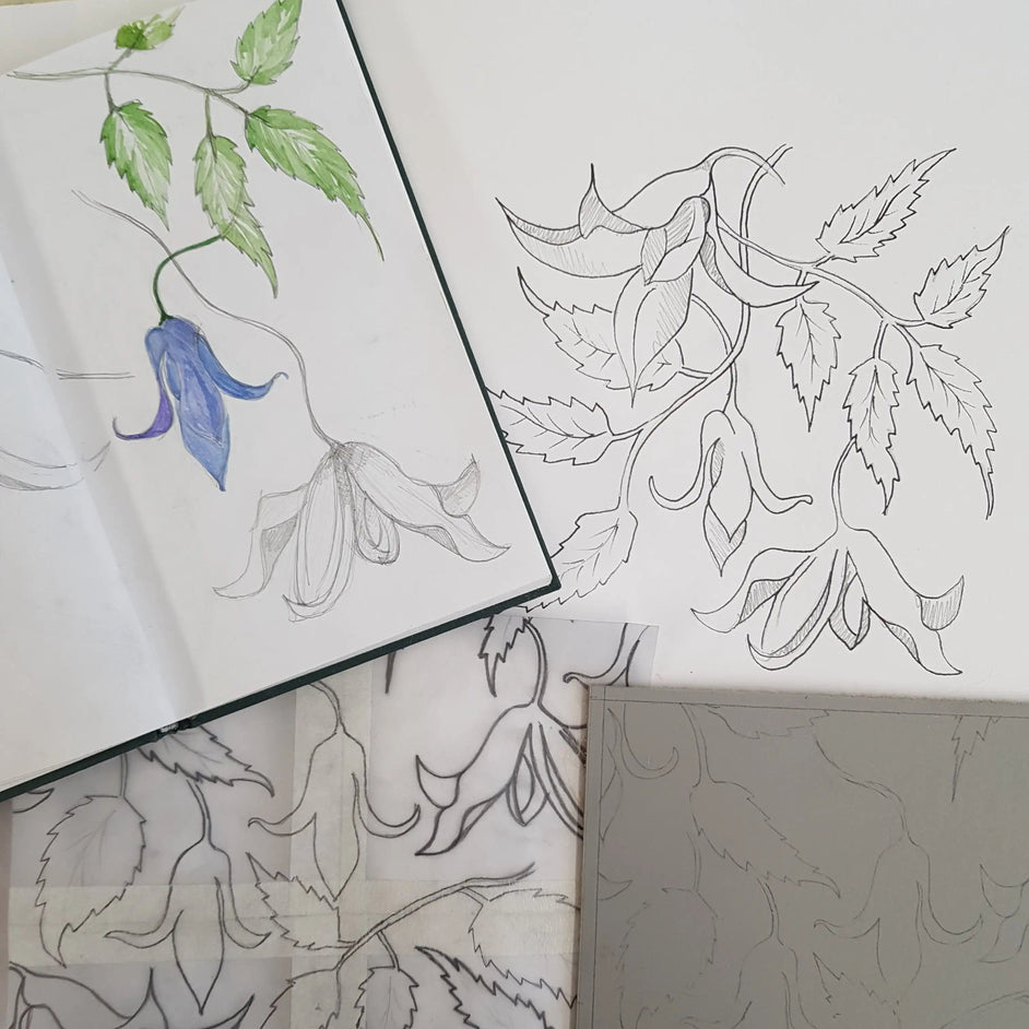 sketching and tracing prior to carving lino blocks for print